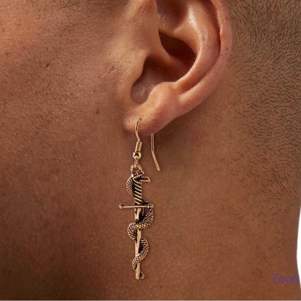 Gold-tone Dagger Snake 2.5" Drop Earrings - Picture 2 of 2